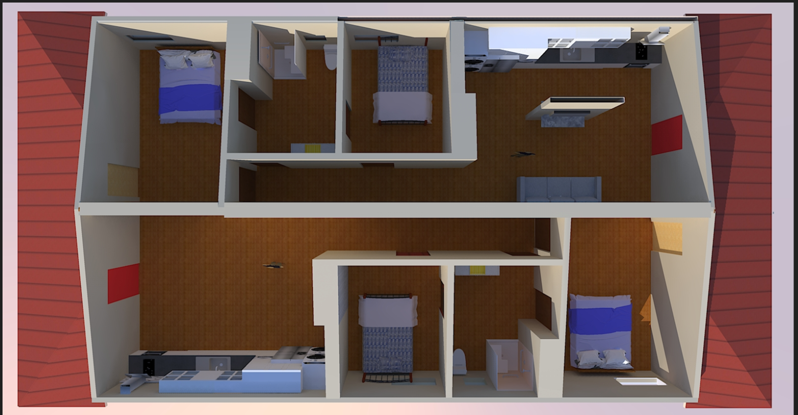 Duplex Layout with Red Doors